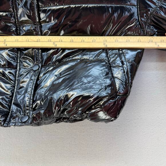 Boohoo Puffer Coat Women's Size 6 Shiny Black Hooded Cropped Streetwear Gorpcore - Picture 5 of 12